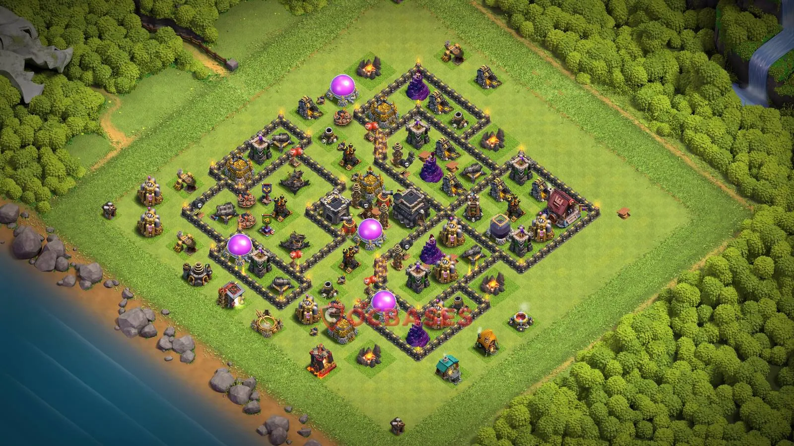 Hybrid (Defense) Base TH9 with Link | Clash of Clans Bases | Layouts ID 8tn13