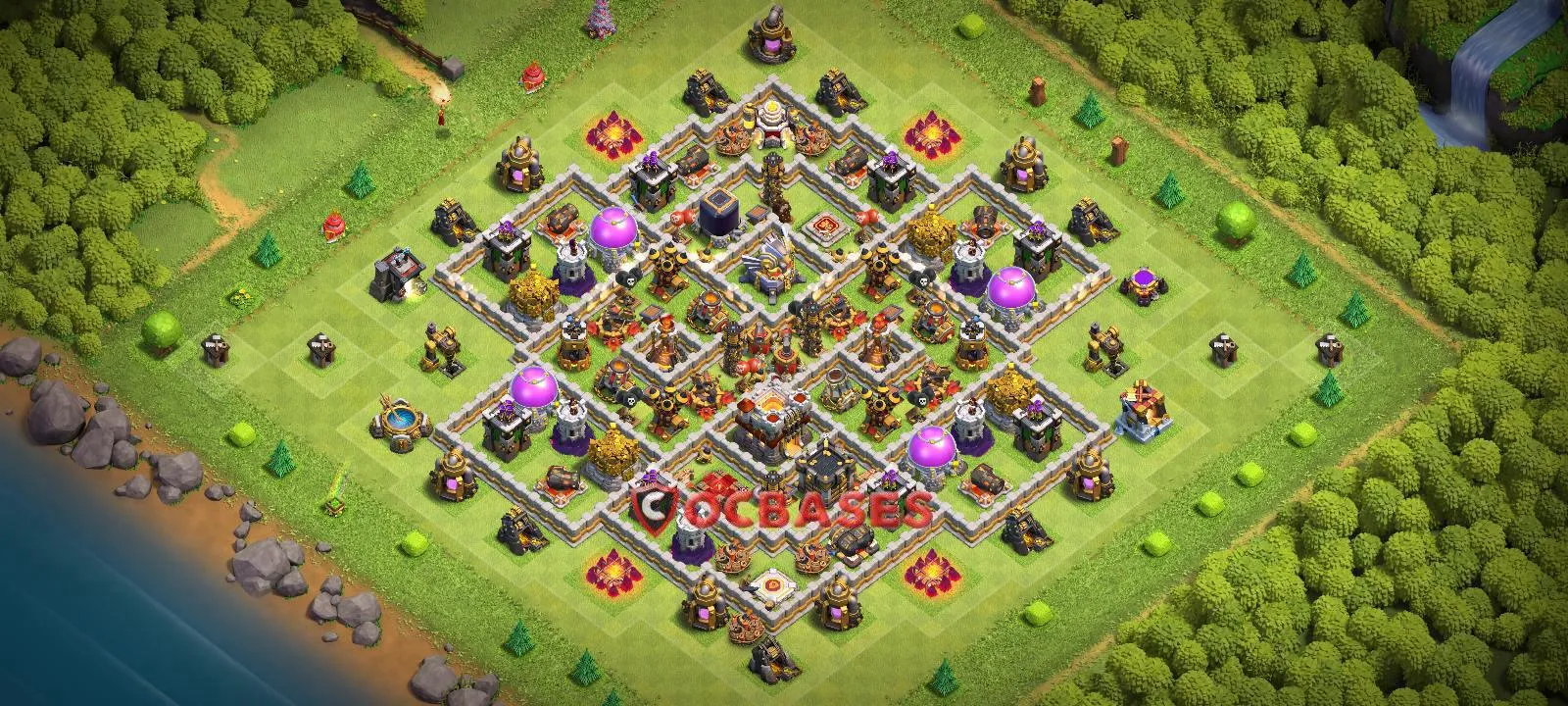 Hybrid (Defense) Base TH11 with Link | Clash of Clans Bases | Layouts ID 9qe5v