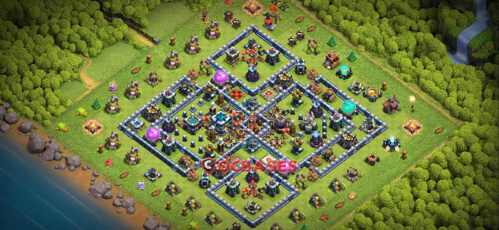 Hybrid (Defense) Base TH13 with Link | Clash of Clans Bases | Layouts ID a6g1z