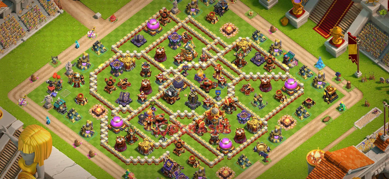 Hybrid (Defense) Base TH16 with Link | Clash of Clans Bases | Layouts ID abcx9