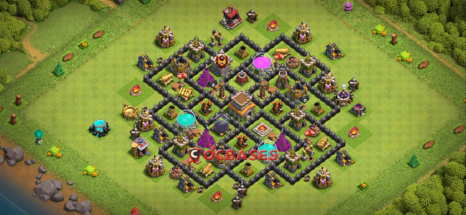 Hybrid (Defense) Base TH8 with Link | Clash of Clans Bases | Layouts ID dew1j