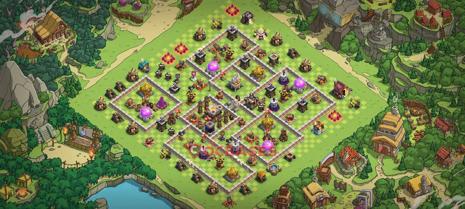 Hybrid (Defense) Base TH11 with Link | Clash of Clans Bases | Layouts ID i2ebu