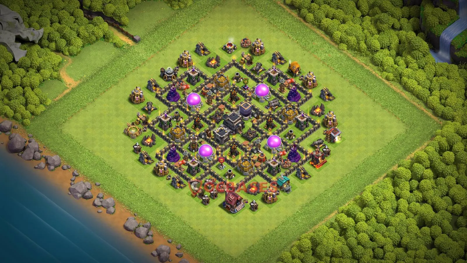 Hybrid (Defense) Base TH9 with Link | Clash of Clans Bases | Layouts ID j171w