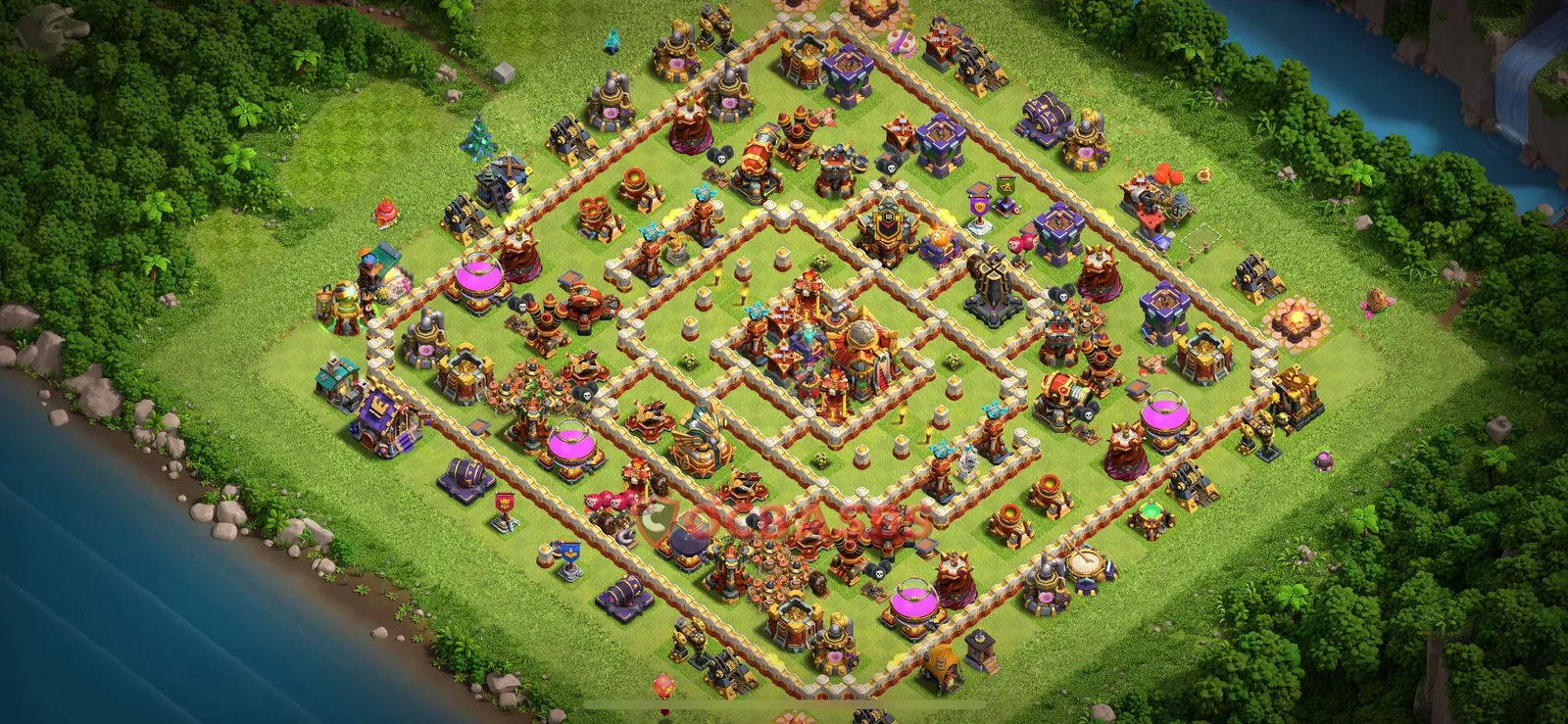 Hybrid (Defense) Base TH16 with Link | Clash of Clans Bases | Layouts ID kf63y