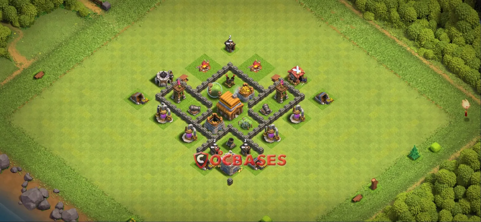 Hybrid (Defense) Base TH4 with Link | Clash of Clans Bases | Layouts ID ndtl5