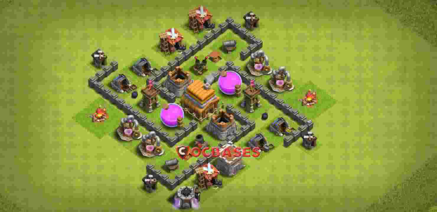 Hybrid (Defense) Base TH4 with Link | Clash of Clans Bases | Layouts ID o5nnp