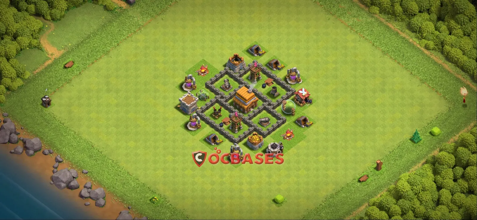 Hybrid (Defense) Base TH4 with Link | Clash of Clans Bases | Layouts ID q7s94