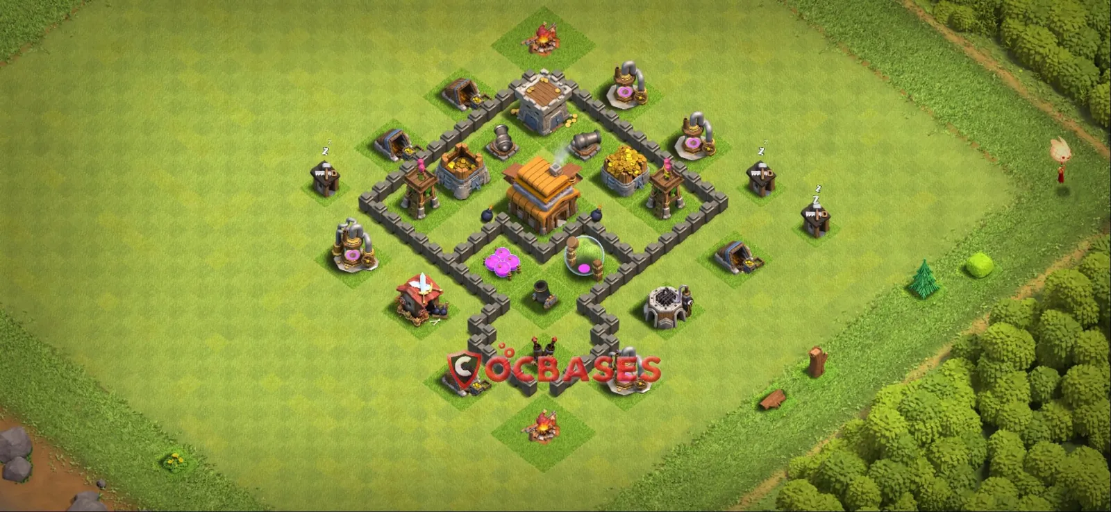 Hybrid (Defense) Base TH4 with Link | Clash of Clans Bases | Layouts ID r8fax