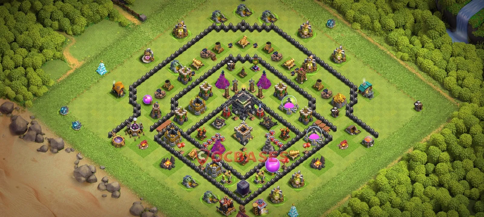 Hybrid (Defense) Base TH9 with Link | Clash of Clans Bases | Layouts ID rsydq
