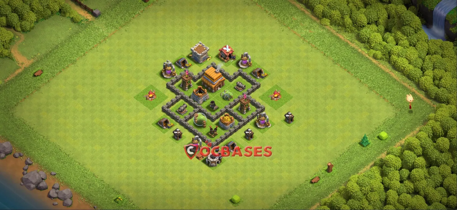 Hybrid (Defense) Base TH4 with Link | Clash of Clans Bases | Layouts ID swt4a