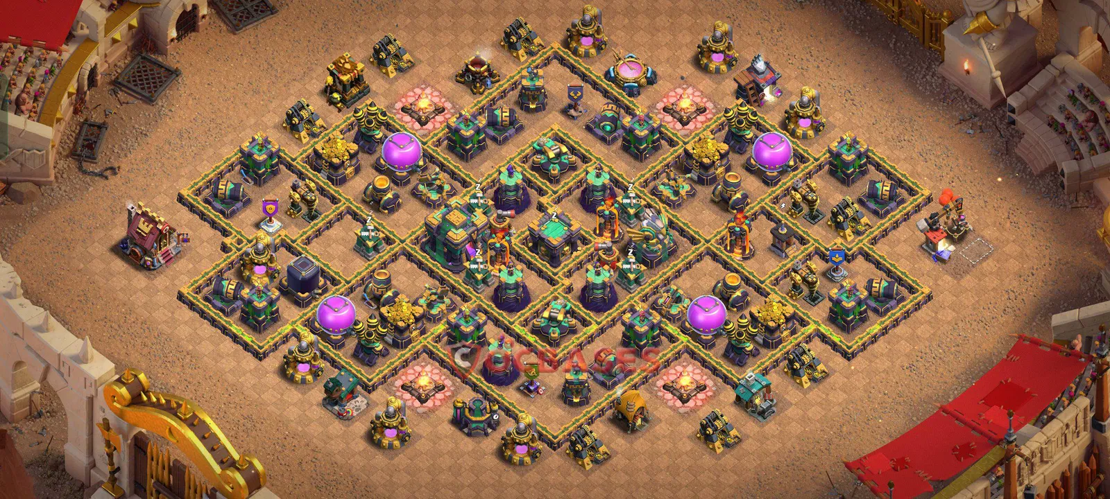 Hybrid (Defense) Base TH14 with Link | Clash of Clans Bases | Layouts ID vy7gd