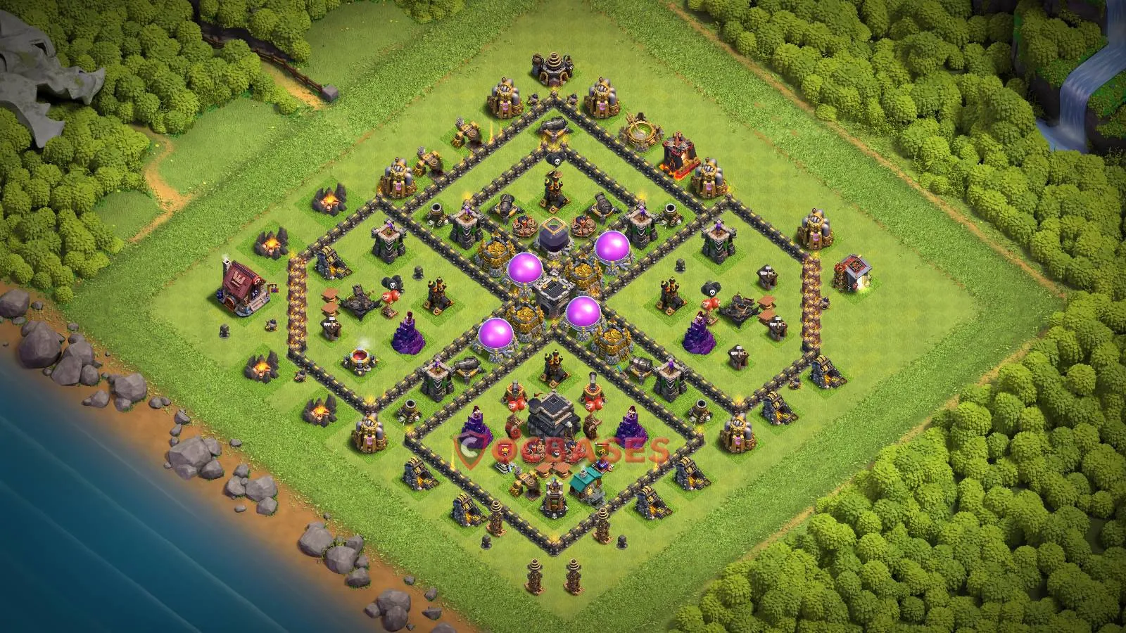 Hybrid (Defense) Base TH9 with Link | Clash of Clans Bases | Layouts ID xs1tx