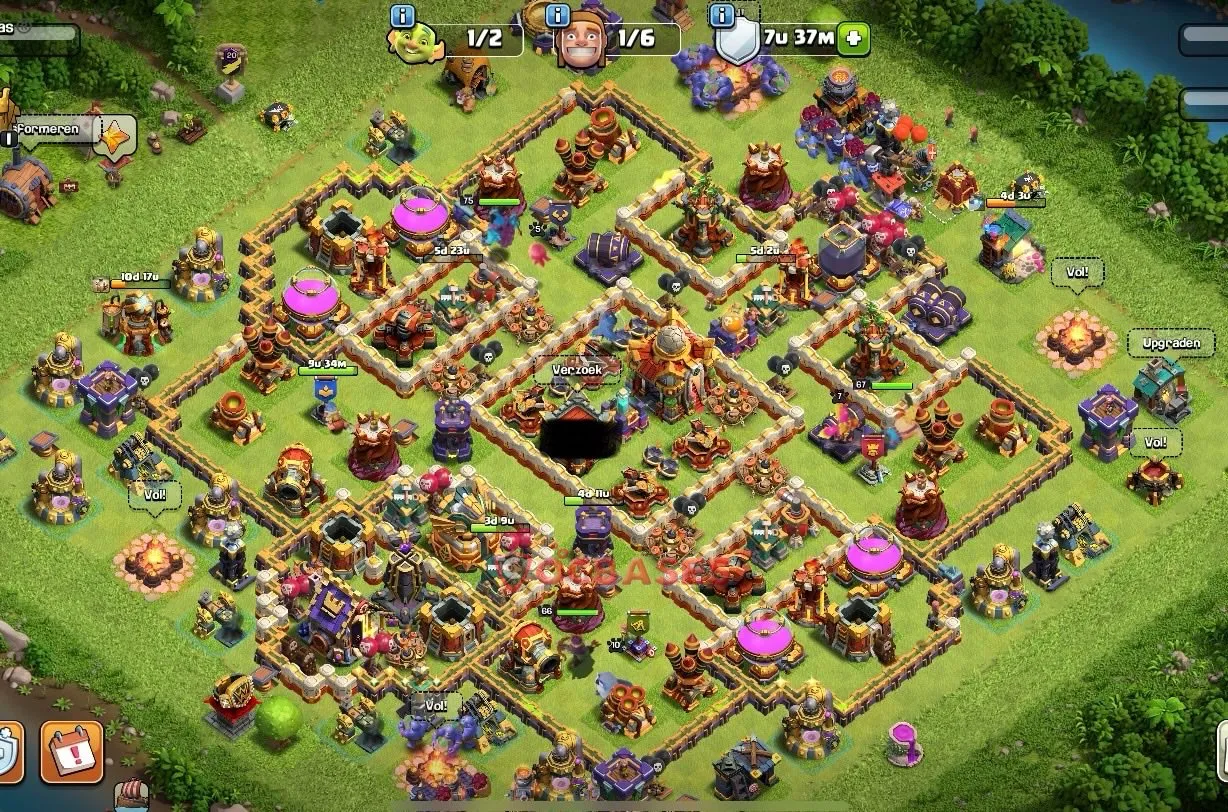 Hybrid (Defense) Base TH16 with Link | Clash of Clans Bases | Layouts ID zv2jw