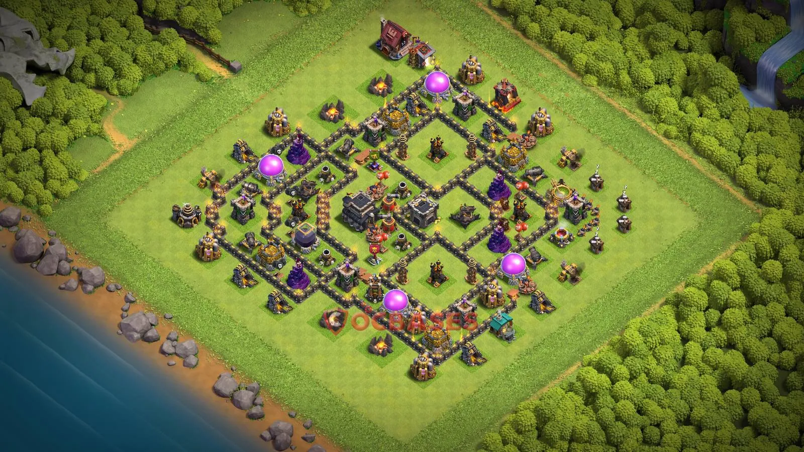 Hybrid (Defense) Base TH9 with Link | Clash of Clans Bases | Layouts ID zyvs0