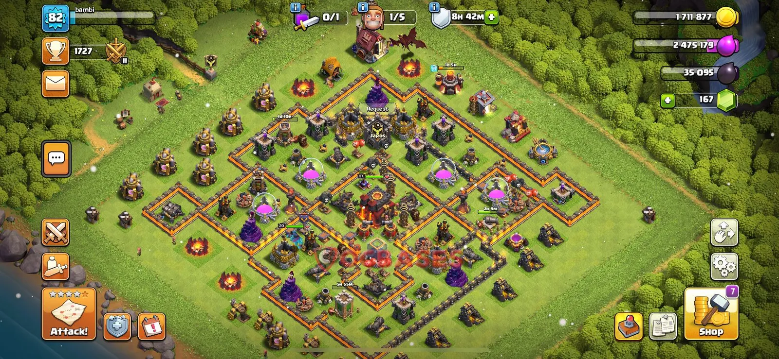 Trophy (Defense) Base TH10 with Link | Clash of Clans Bases | Layouts ID 9pz14