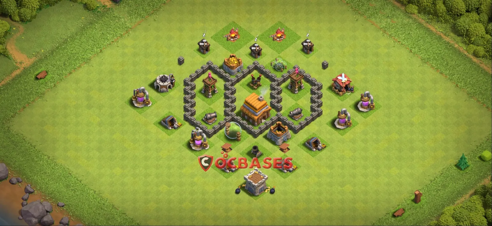 Trophy (Defense) Base TH4 with Link | Clash of Clans Bases | Layouts ID fkpjq