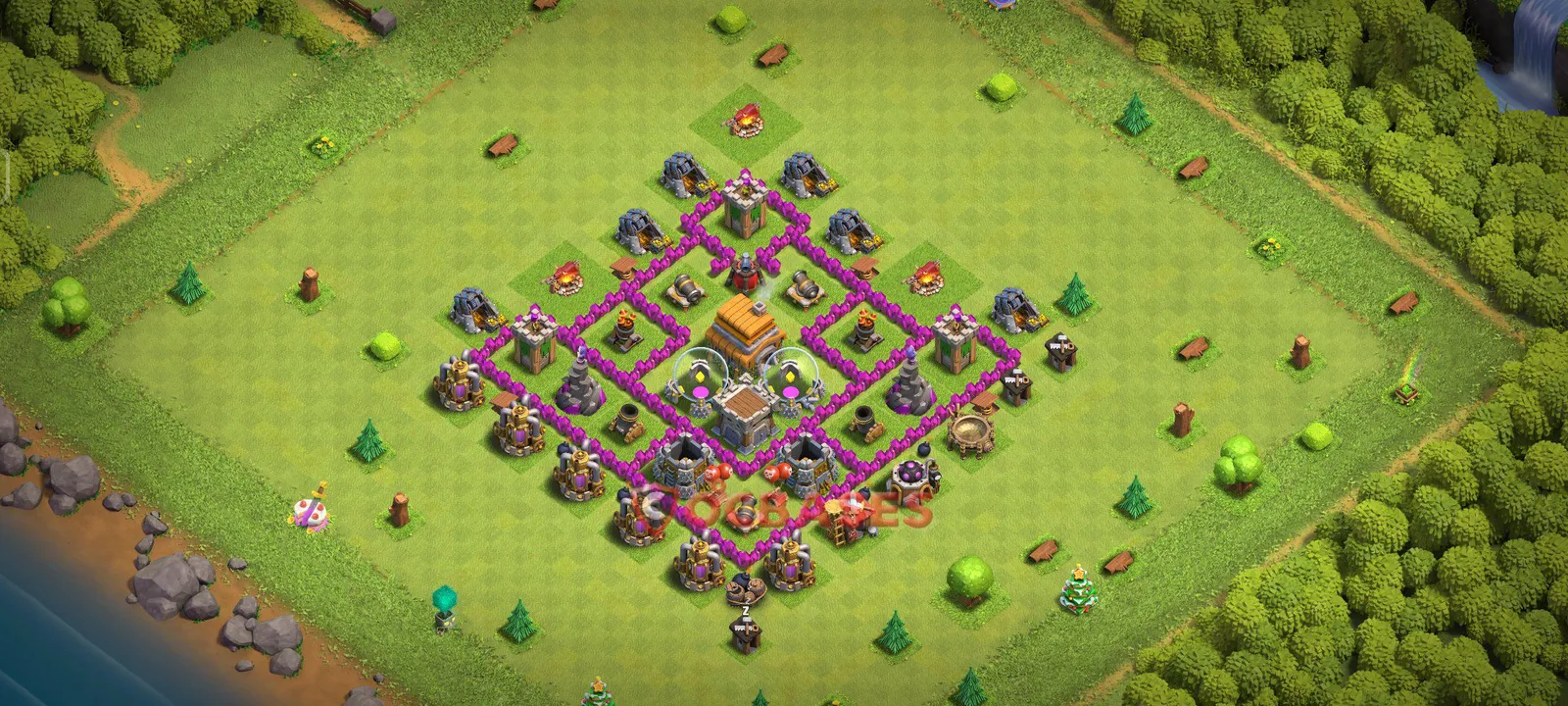 Trophy (Defense) Base TH6 with Link | Clash of Clans Bases | Layouts ID ltp4c