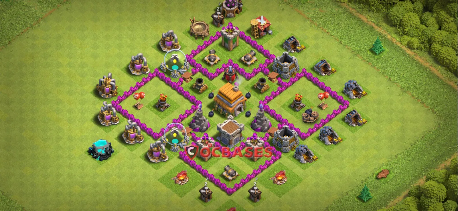 Trophy (Defense) Base TH6 with Link | Clash of Clans Bases | Layouts ID pj0m2