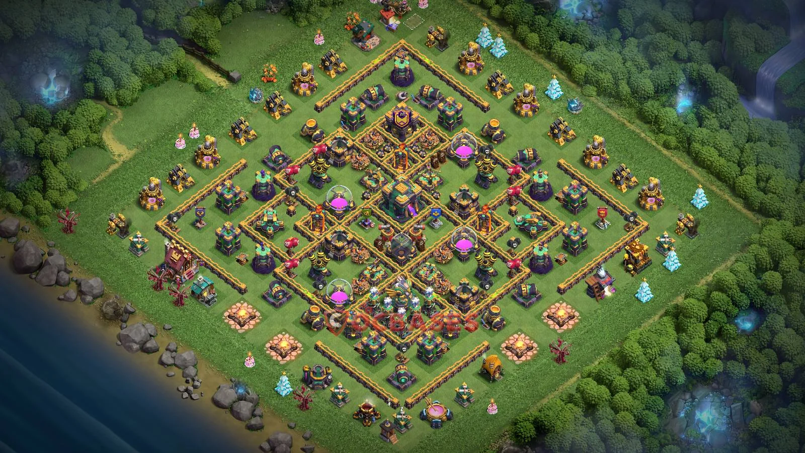 Trophy (Defense) Base TH14 with Link | Clash of Clans Bases | Layouts ID rteo1