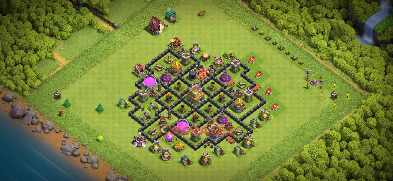 War (Anti-3 Star) Base TH8 with Link | Clash of Clans Bases | Layouts ID dnerr