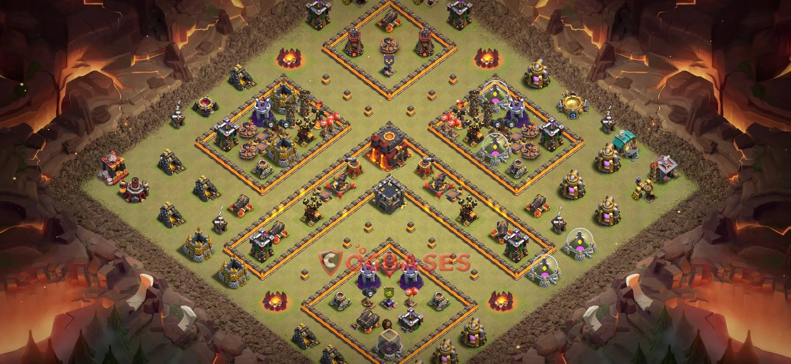 War (Anti-3 Star) Base TH10 with Link | Clash of Clans Bases | Layouts ID e9pbg