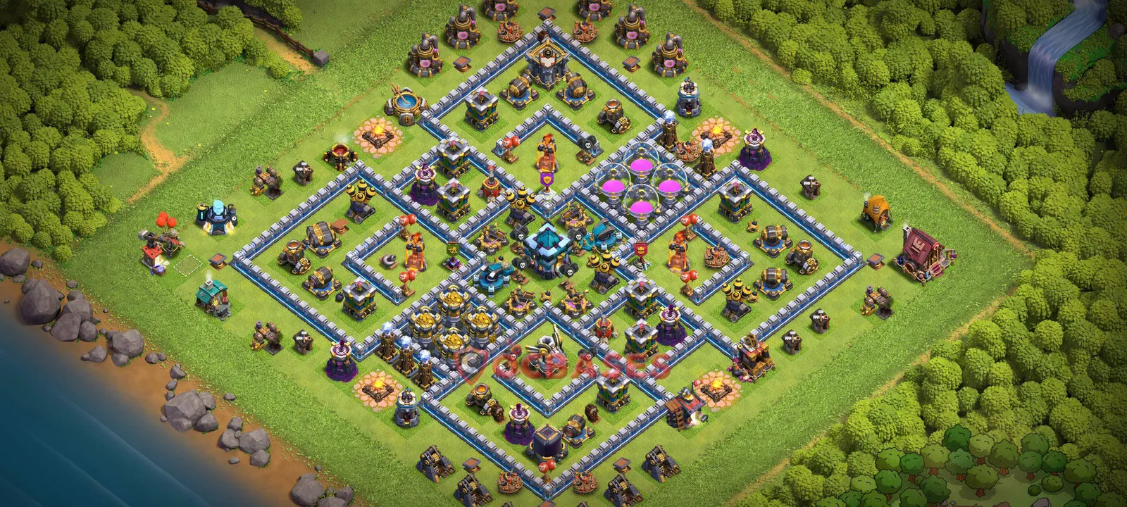 War (Anti-3 Star) Base TH13 - Clash of Clans Town Hall 13 Layout Link War (Anti-3 Star) Base TH13 - Clash of Clans Town Hall 13 WAR Base Layout with Copy Link 2026