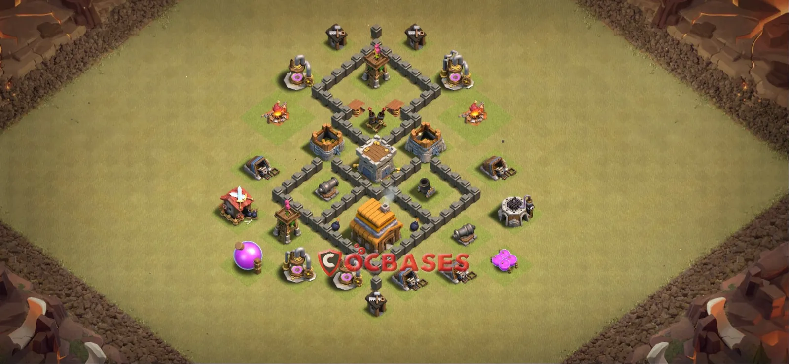 War (Anti-3 Star) Base TH4 - Clash of Clans Town Hall 4 Layout with Link